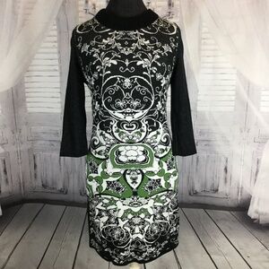 Tricot Chic Black White Green Sweater Dress